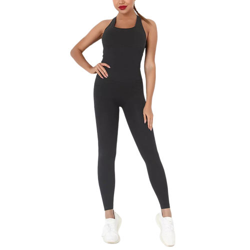 Black Back-Criss Seamless Yoga One Piece Jumpsuit TQE91567-2