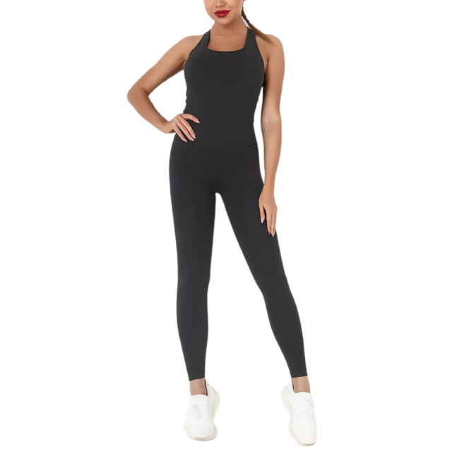 Black Back-Criss Seamless Yoga One Piece Jumpsuit TQE91567-2
