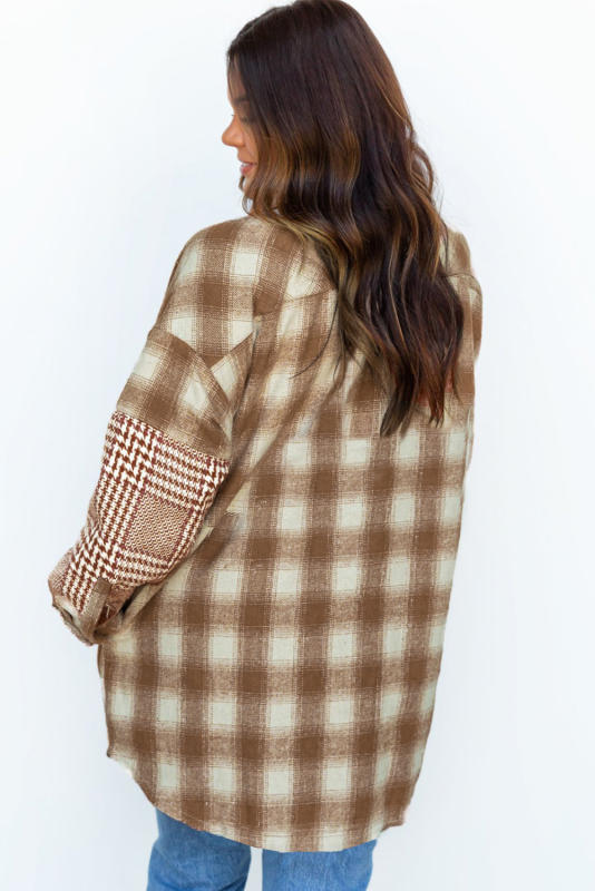 Brown Oversize Plaid Flannel Shacket LC8511022-17