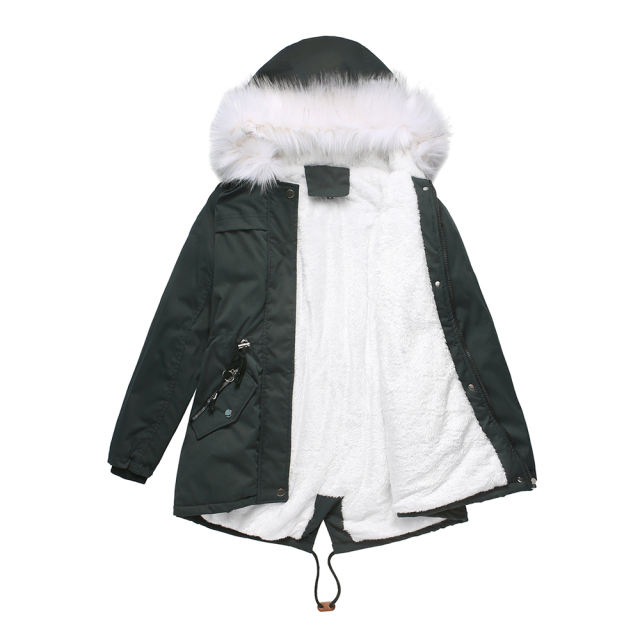 Dark Green Fur Collar Warm Hooded Parka Coat TQK280129-36