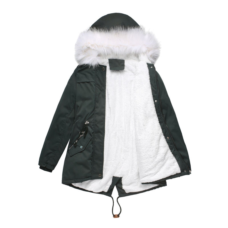 Dark Green Fur Collar Warm Hooded Parka Coat TQK280129-36