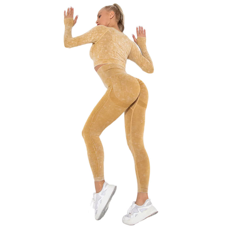 Yellow Nylon Seamless Long Sleeve Pant Yoga Set TQE91361-7