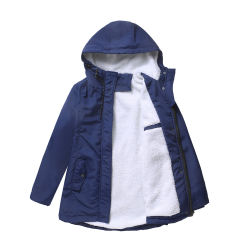 Navy Blue Plush Warm Hooded Parka Coat TQK280128-34
