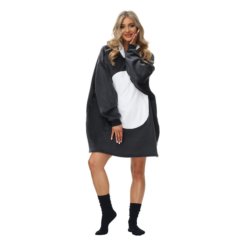 Dark Gray Cartoon Print Blanket Hoodie TQK230374-26