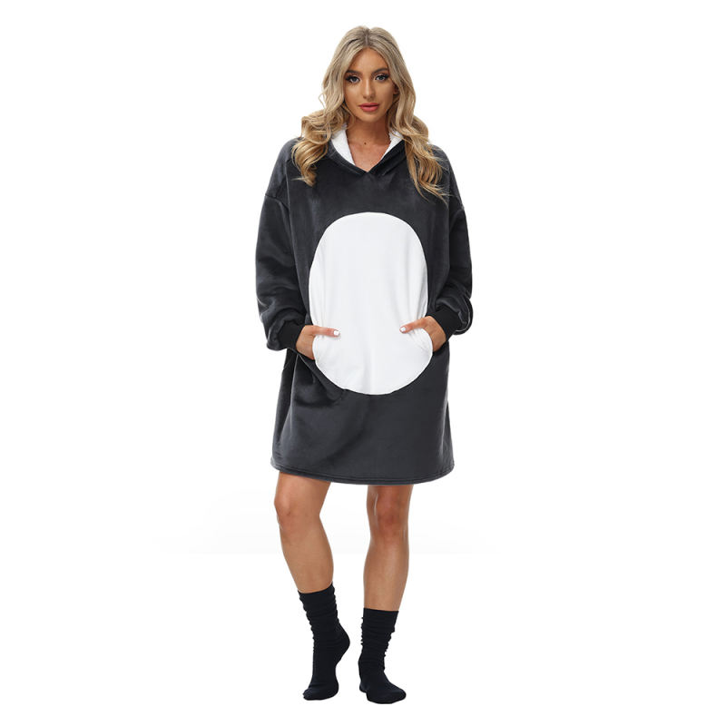 Dark Gray Cartoon Print Blanket Hoodie TQK230374-26