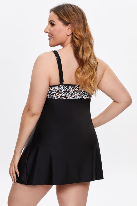 Leopard Splicing Cut Out Sleeveless Plus Size Tankini Swimsuit LC412950-2