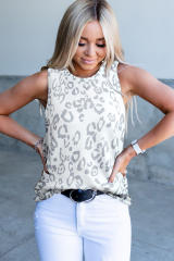 Gray Leopard Print Crew Neck Tank Top LC2565188-1011
