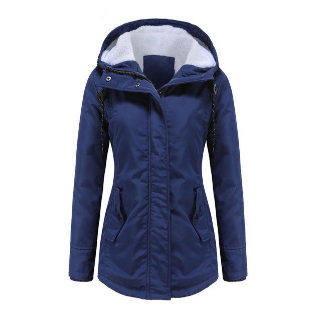Navy Blue Plush Warm Hooded Parka Coat TQK280128-34