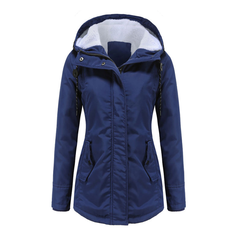Navy Blue Plush Warm Hooded Parka Coat TQK280128-34