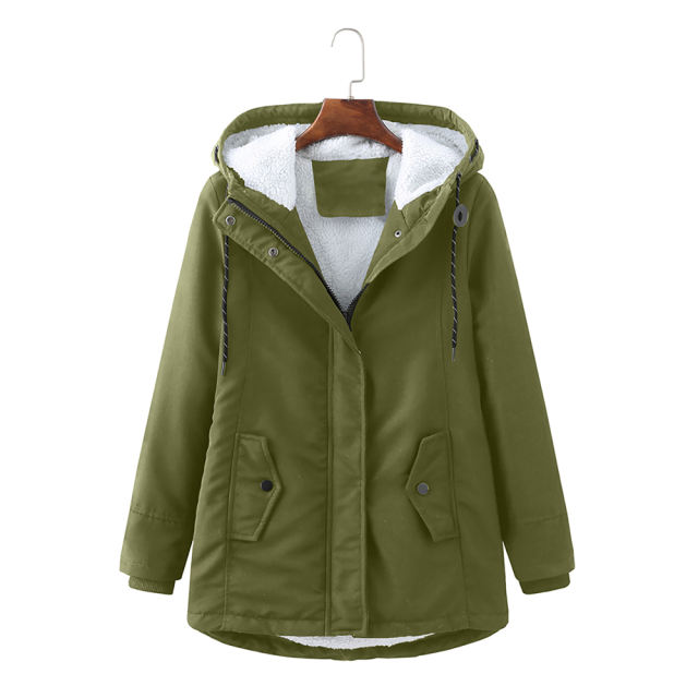 Army Green Plush Warm Hooded Parka Coat TQK280128-27