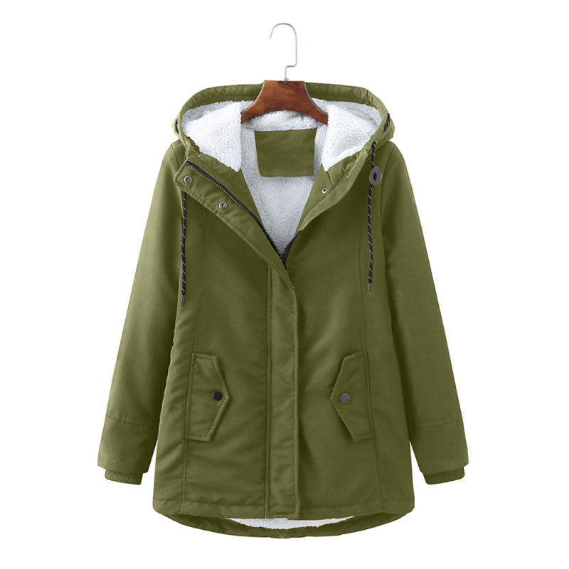 Army Green Plush Warm Hooded Parka Coat TQK280128-27