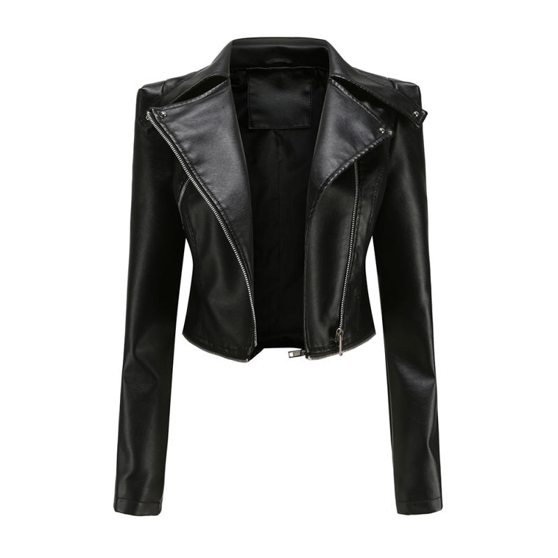 Black Removable Hem Leather PU Leather Jacket TQK280125-2