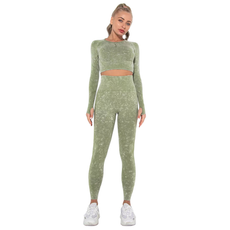 Army Green Nylon Seamless Long Sleeve Pant Yoga Set TQE91361-27