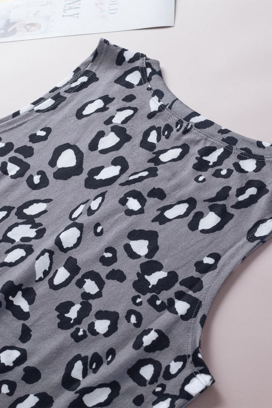 Gray Leopard Print Crew Neck Tank Top LC2565188-11