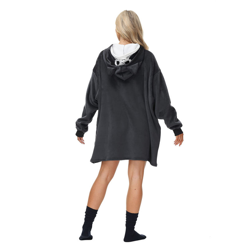 Dark Gray Cartoon Print Blanket Hoodie TQK230374-26