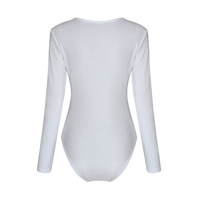 White Zip Up Long Sleeve Bodysuit TQK550148-1