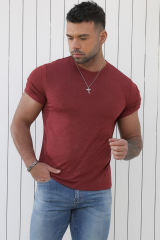 Red Solid Basic Crewneck Short Sleeve Men\'s T-shirt MC252852-3