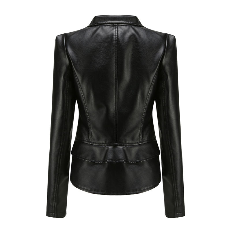 Black Removable Hem Leather PU Leather Jacket TQK280125-2