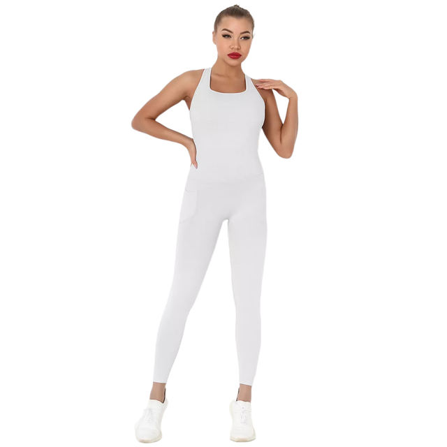 Light Gray Back-Criss Seamless Yoga One Piece Jumpsuit TQE91567-112
