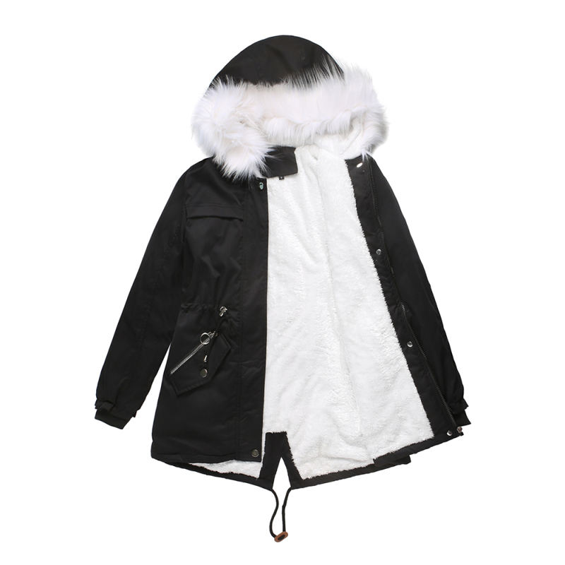 Black Fur Collar Warm Hooded Parka Coat TQK280129-2