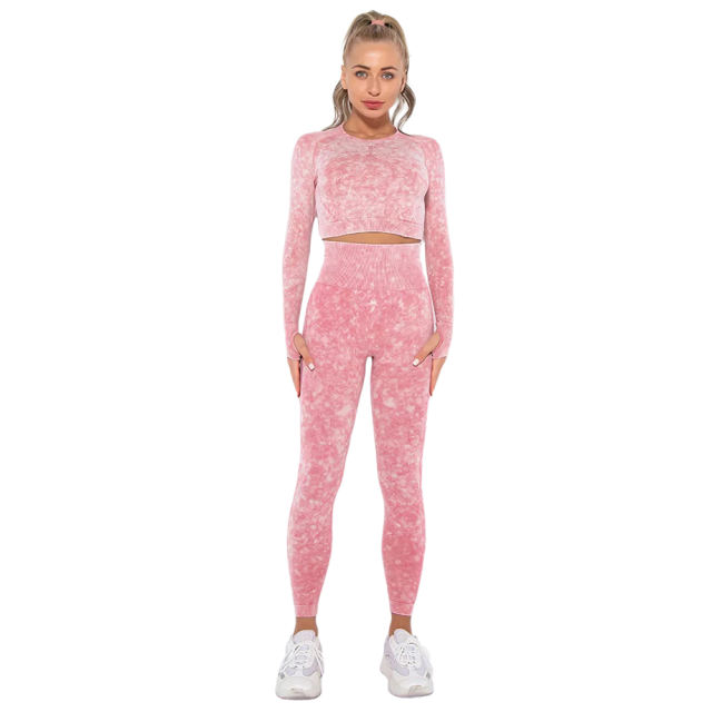 Red Nylon Seamless Long Sleeve Pant Yoga Set TQE91361-3