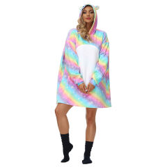 Multicolor Unicorn Cartoon Print Blanket Hoodie TQK230363-29