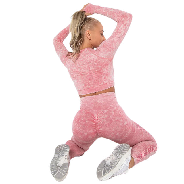 Red Nylon Seamless Long Sleeve Pant Yoga Set TQE91361-3