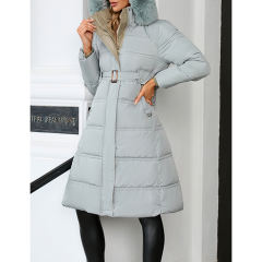 Light Blue Slim Fit Thick Down Jacket Long Coat TQK280218-30