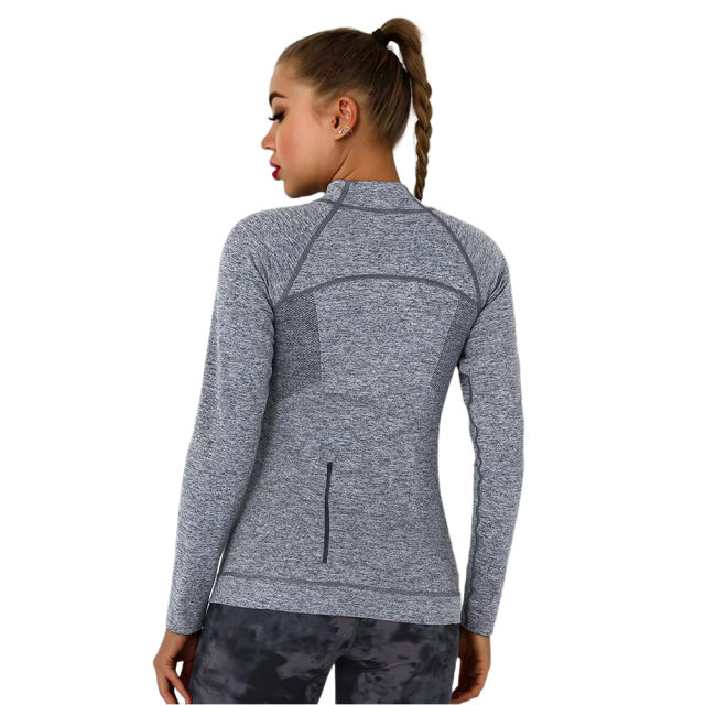Dark Gray Quick Dry Zipper Knit Tight Yoga Tops TQE91363-23
