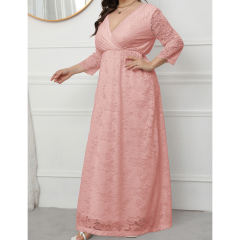Pink V-Neck Lace Plus Size Dress TQK310997-10