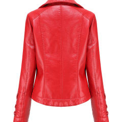 Red Zipper &amp; Bandage PU Leather Jacket TQK280142-3