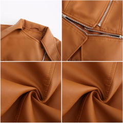 Camel Removable Hem Leather PU Leather Jacket TQK280125-58