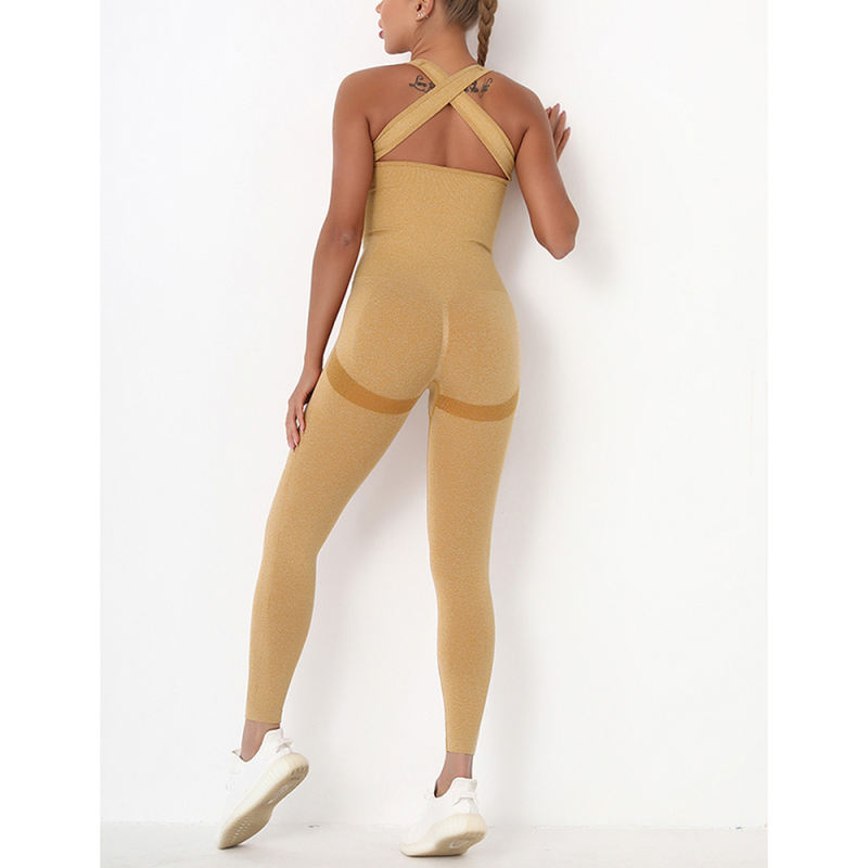 Yellow Back-Criss Seamless Yoga One Piece Jumpsuit TQE91567-7