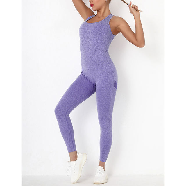 Purple Back-Criss Seamless Yoga One Piece Jumpsuit TQE91567-8