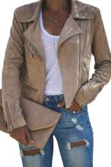 Khaki Zipped Notch Collar Short Jacket LC85294-16