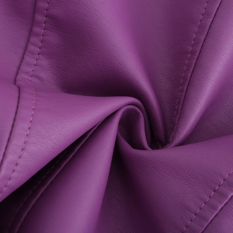 Purple Rivet Decoration Turndown Collar PU Leather Jacket TQK280137-8