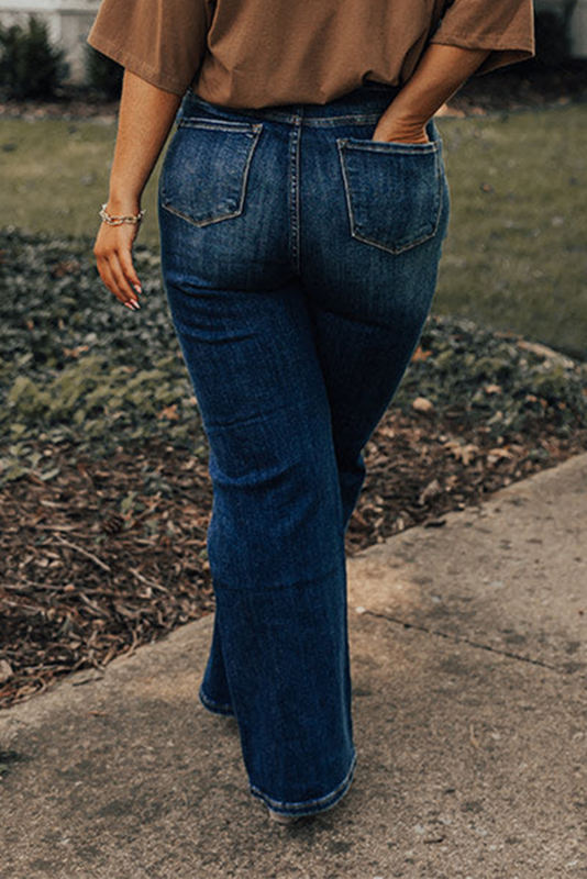 Blue High Waist Distressed Plus Size Jeans PL787066-5
