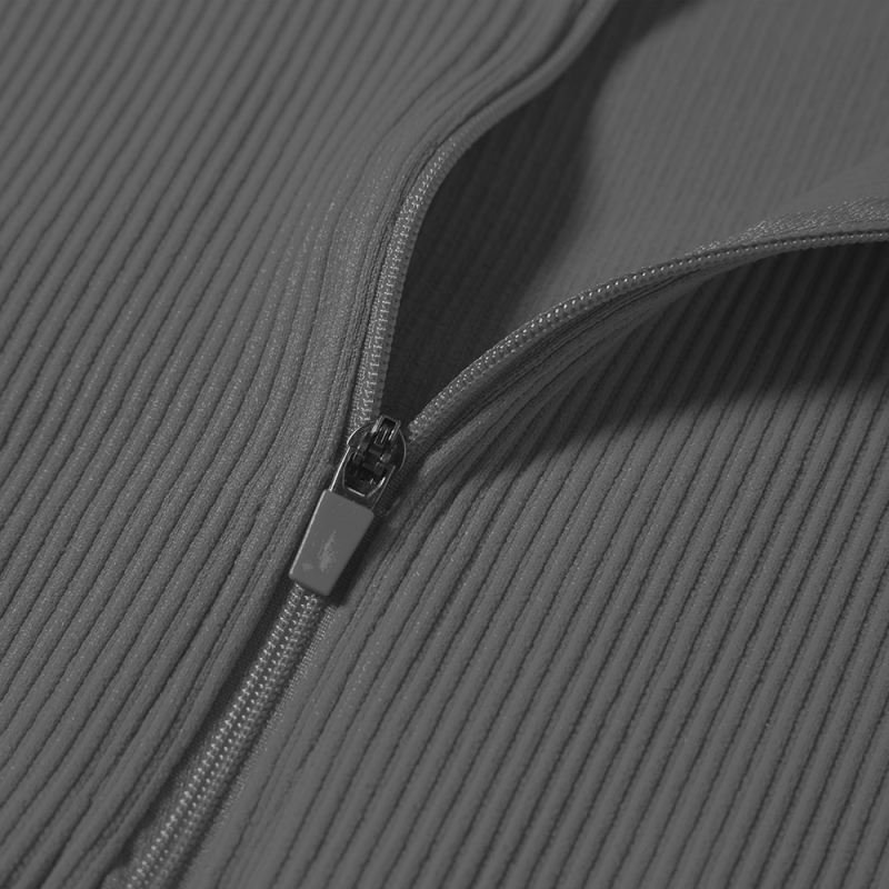 Gray Seamless Stand Collar Jacket with Pant Yoga Set TQK710415-11