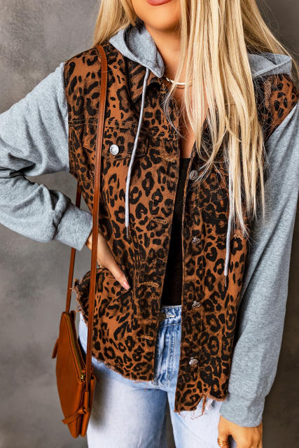 Leopard Ripped Hooded Denim Jacket LC788145-20