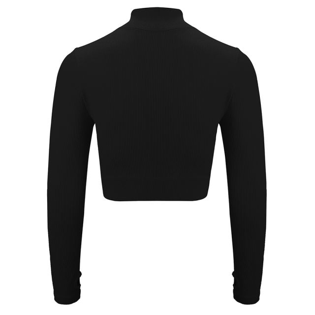 Black Seamless Stand Collar Jacket with Pant Yoga Set TQK710415-2