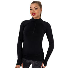 Black Quick Dry Zipper Knit Tight Yoga Tops TQE91363-2