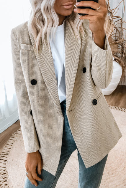 Chevron Ribbed Double Breasted Lapel Collar Blazer LC852391-17