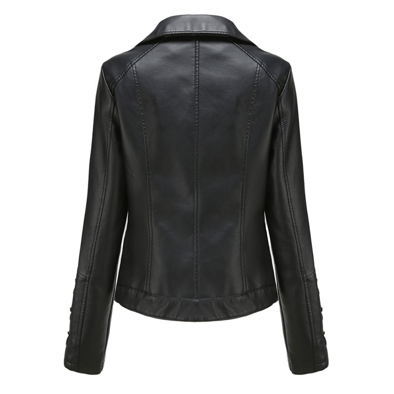Black Zipper &amp; Bandage PU Leather Jacket TQK280142-2