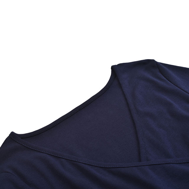 Navy Blue V Neck Long Sleeve Bodysuit TQK550147-34
