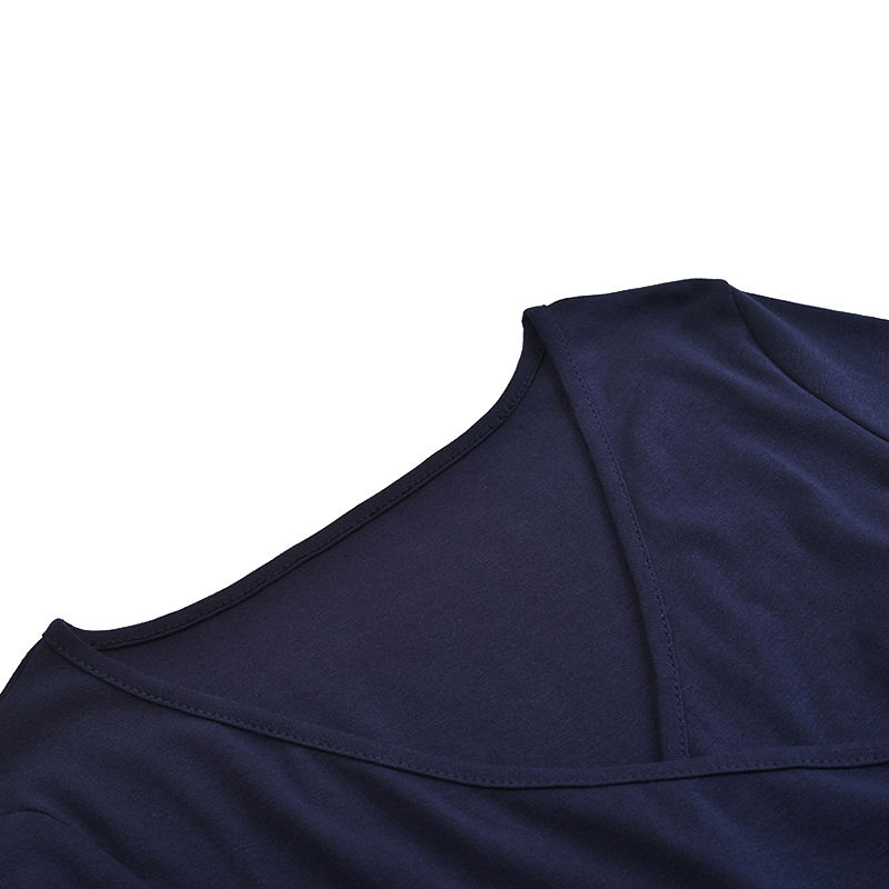 Navy Blue V Neck Long Sleeve Bodysuit TQK550147-34