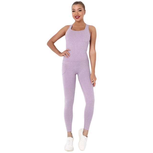 Light Purple Back-Criss Seamless Yoga One Piece Jumpsuit TQE91567-38