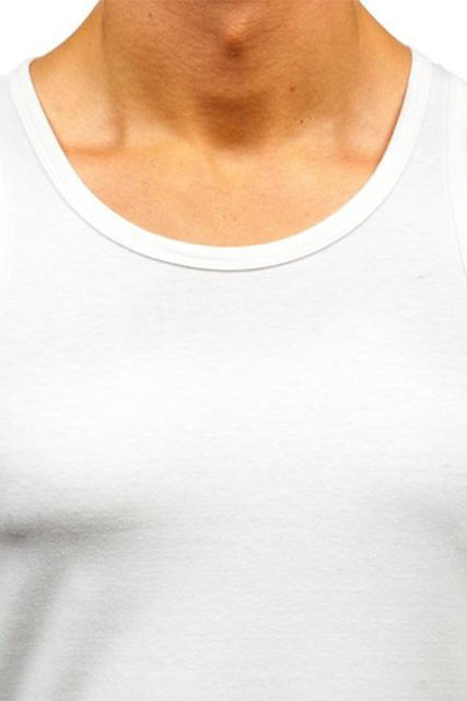White Men\'s Solid Crew Neck Sleeveless Top MC256180-1