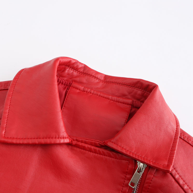 Red Zipper &amp; Bandage PU Leather Jacket TQK280142-3