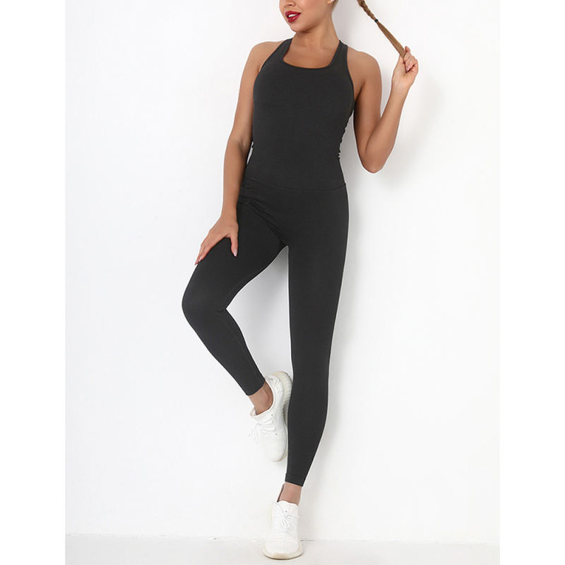Black Back-Criss Seamless Yoga One Piece Jumpsuit TQE91567-2