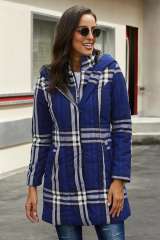 Blue Vintage Plaid Cotton Quilted Trench Coat LC85189-5